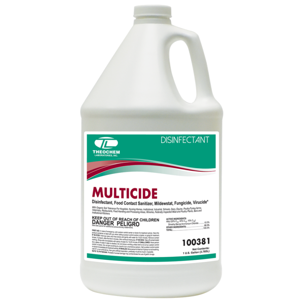 Multicide Disinfectant, food contact sanitizer, Mildewstat, fungicide, virucide Theohcem