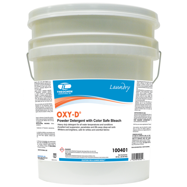 Oxy-D powder detergent with color safe bleach